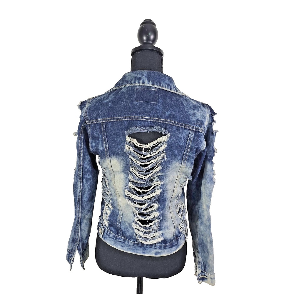Distressed Denim Jacket Large Acid Wash Y2K Grunge Trucker